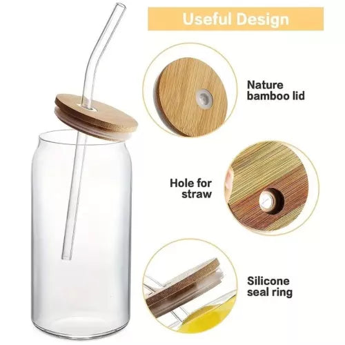 Be Still and Know glass cup with bamboo lid & glass straw